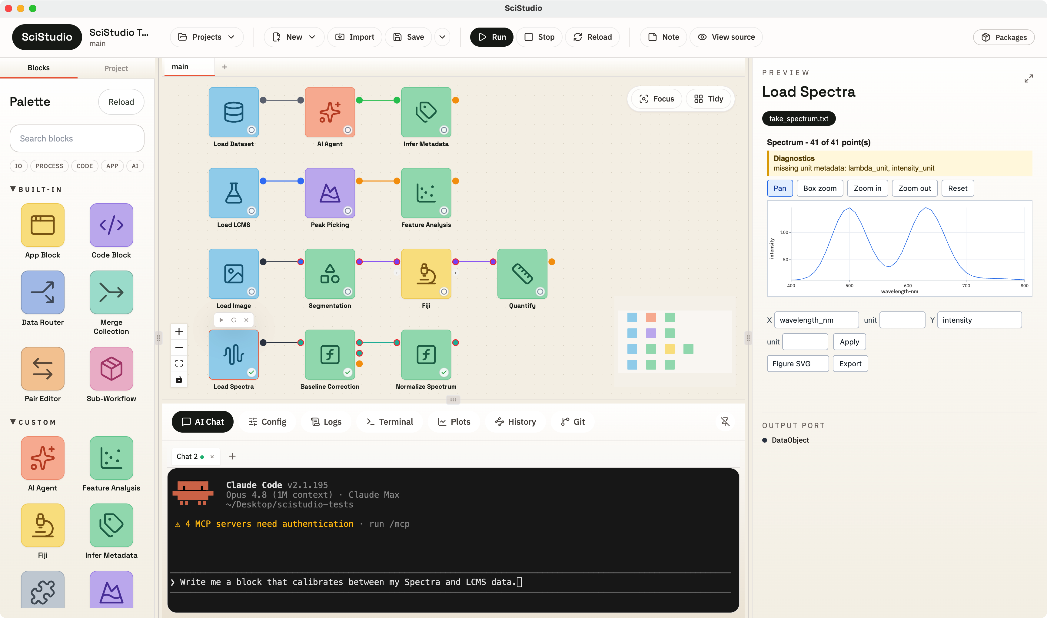 SciStudio workflow canvas